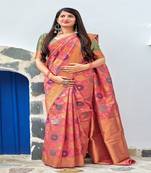 Rani pink woven banarasi silk saree with blouse