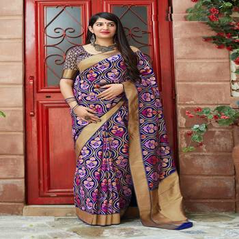 Multicolor woven banarasi silk saree with blouse 1