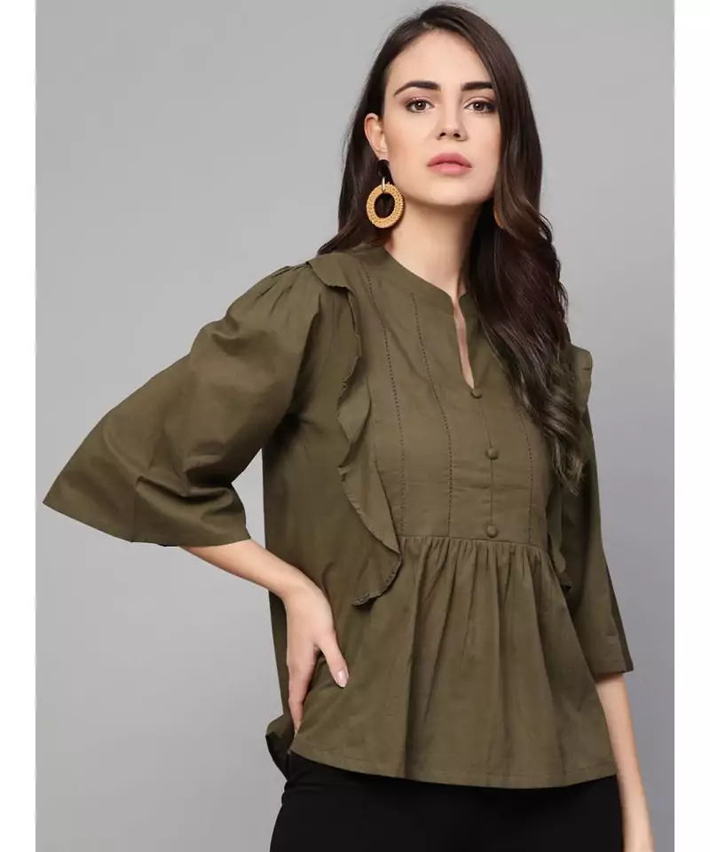 Solid Mehandi Green Top.