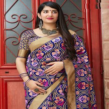 Multicolor woven banarasi silk saree with blouse 2