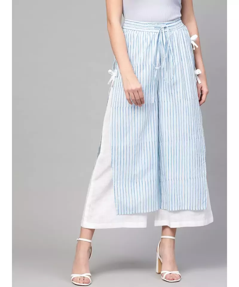 Printed & White Solid Palazzo Pants