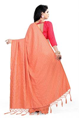 Peach woven art silk saree with blouse 4