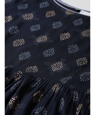 Navy Blue Gold Print Dress 2