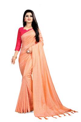 Light orange woven art silk saree with blouse 1