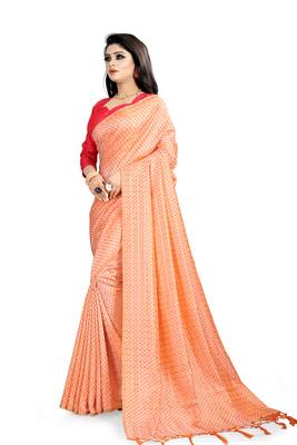 Light orange woven art silk saree with blouse 2