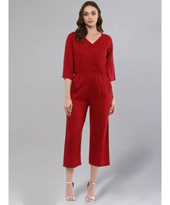 Maroon V-neck Jumpsuit 1