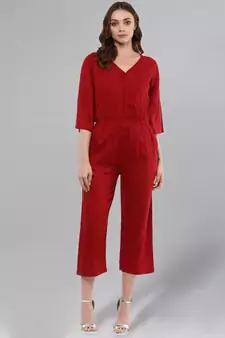 Maroon V-neck Jumpsuit
