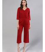 Maroon V-neck Jumpsuit