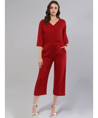 Maroon V-neck Jumpsuit 2