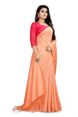 Light orange woven art silk saree with blouse 3
