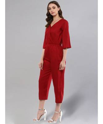 Maroon V-neck Jumpsuit 4