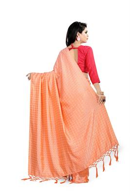 Light orange woven art silk saree with blouse 4