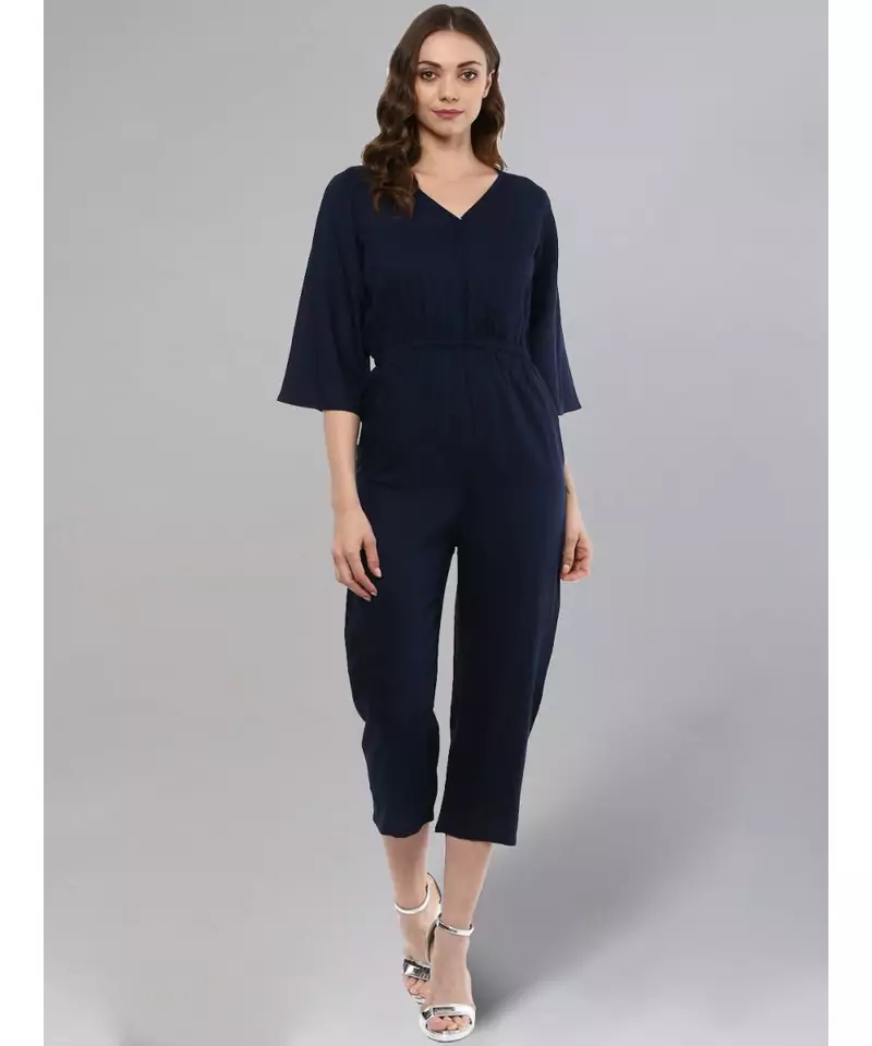 Navy Blue V-neck Jumpsuit