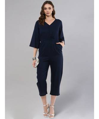 Navy Blue V-neck Jumpsuit 2