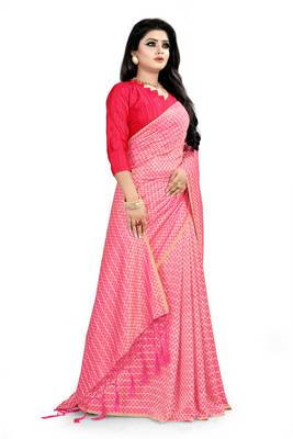 Pink woven art silk saree with blouse 3