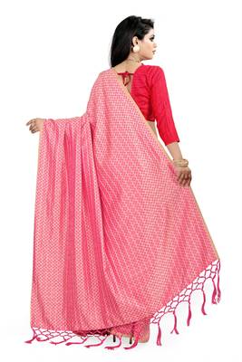 Pink woven art silk saree with blouse 4