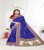 Blue embroidered silk saree with blouse