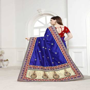Blue embroidered silk saree with blouse 2