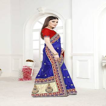 Blue embroidered silk saree with blouse 3