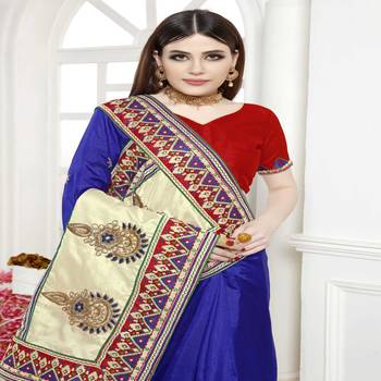 Blue embroidered silk saree with blouse 4