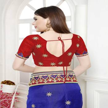 Blue embroidered silk saree with blouse 5