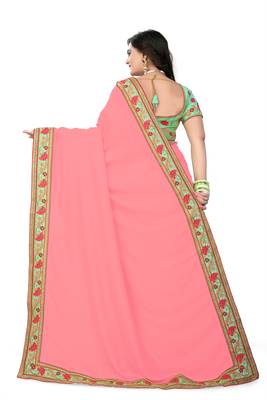 Pink embroidered silk saree with blouse 2
