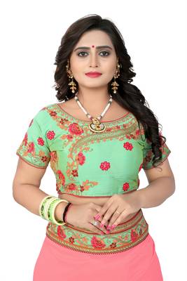 Pink embroidered silk saree with blouse 5