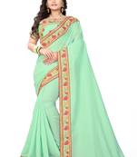 Green embroidered silk saree with blouse