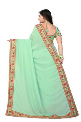 Green embroidered silk saree with blouse 2