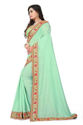 Green embroidered silk saree with blouse 3