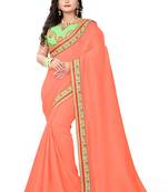 Peach embroidered silk saree with blouse