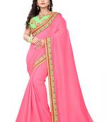 Pink embroidered silk saree with blouse