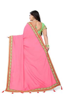 Pink embroidered silk saree with blouse 2