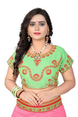 Pink embroidered silk saree with blouse 4
