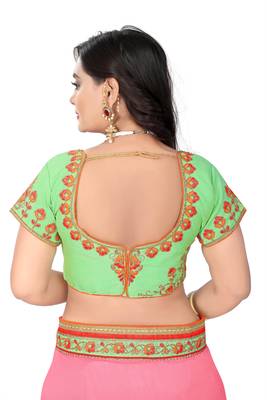 Pink embroidered silk saree with blouse 5