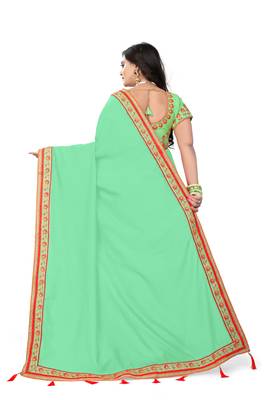 Green embroidered silk saree with blouse 2