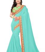 Sky blue embroidered silk saree with blouse