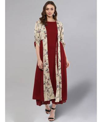 Maroon Printed Layered Shrug 1