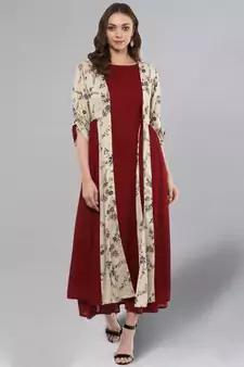 Maroon Printed Layered Shrug