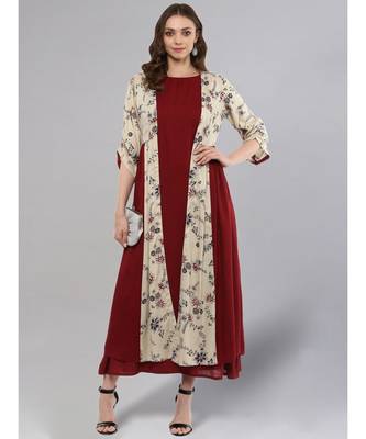 Maroon Printed Layered Shrug 2