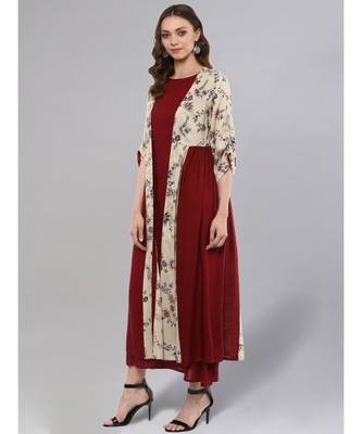 Maroon Printed Layered Shrug 4