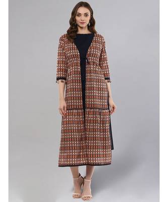 Blue & Salmon Printed Layered Shrug 1