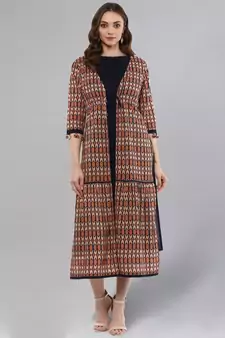 Blue & Salmon Printed Layered Shrug