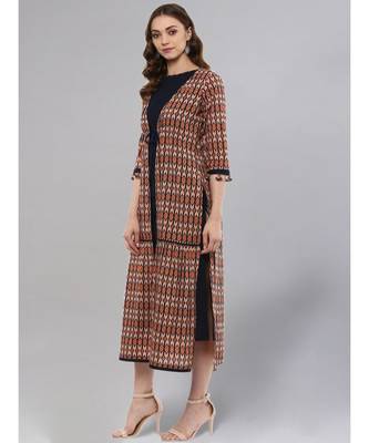 Blue & Salmon Printed Layered Shrug 4