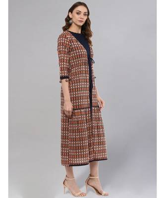 Blue & Salmon Printed Layered Shrug 5