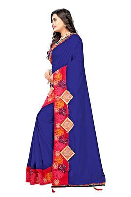 Navy blue embroidered silk saree with blouse 4