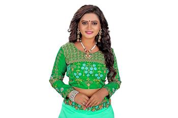 Dark green embroidered silk saree with blouse 5