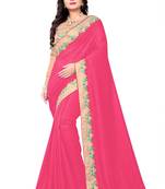 Rani pink embroidered silk saree with blouse