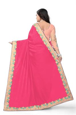 Rani pink embroidered silk saree with blouse 2