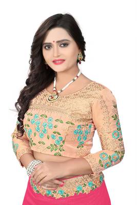 Rani pink embroidered silk saree with blouse 5